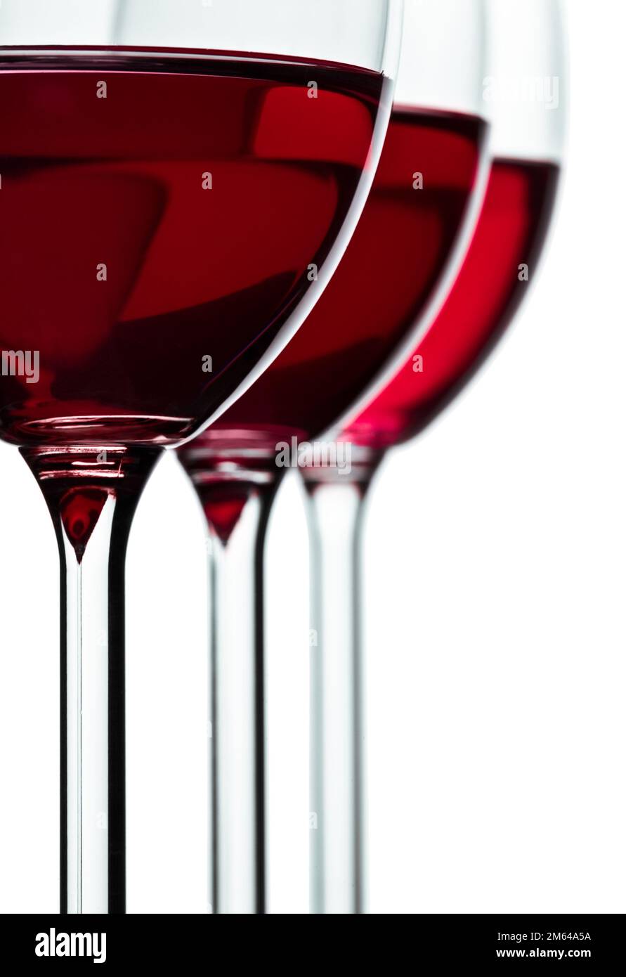 trhee glass with red wine Stock Photo