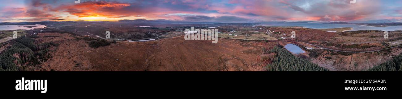 Aerial view of amazing sunrise at Bonny Glen in County Donegal - Ireland. Stock Photo
