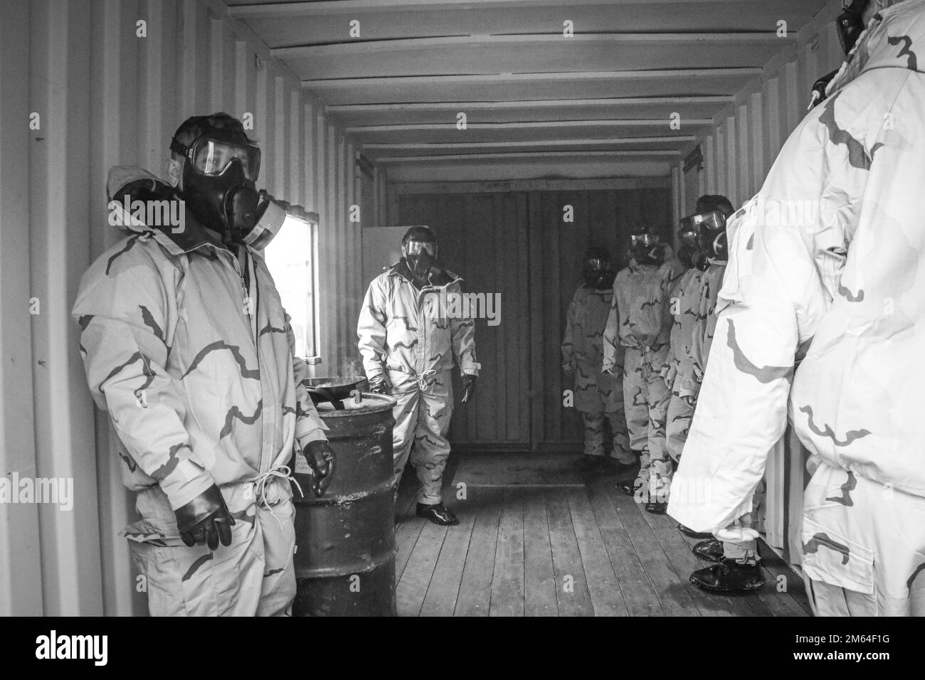 Indian Head – U.S. Marines from Chemical Biological Incident Response Force (CBIRF) participate in an equipment trial with the Massachusetts Institute of Technology that enables Command and Control to directly monitor a Servicemember’s health and vitals during an active response to any type of chemical, biological, radiological, nuclear, or high-yield explosive (CBRNE) event, aboard Naval Support Facility Indian Head Annex Stump Neck, Md., on March 31, 2022. Participating with research and aggressively looking at new technology positively impacts the ability of our Marines and Sailors to respo Stock Photo