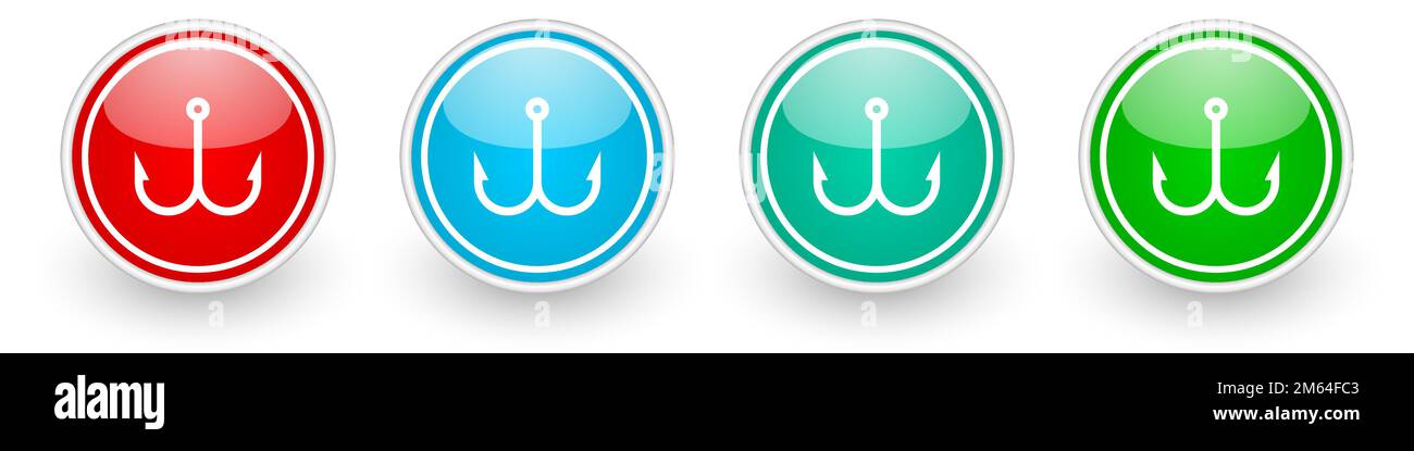 Fishing hook vector icons, colorful glossy buttons on white Stock ...