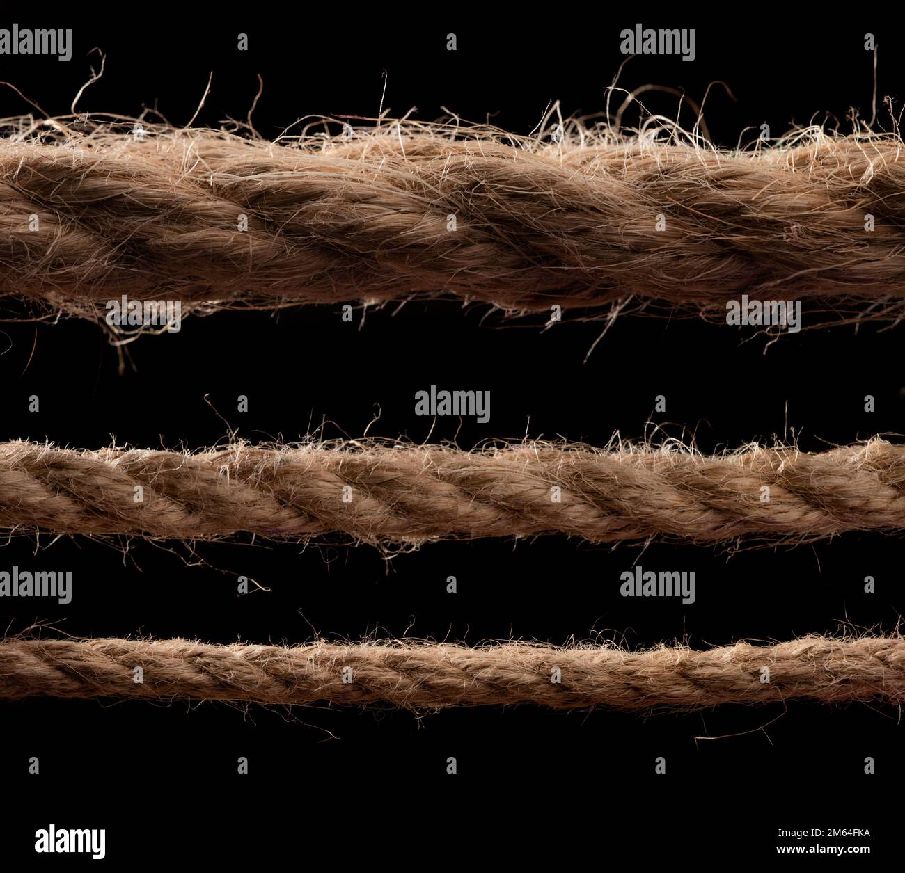Collection of various ropes string on black background. each one is shot separately Stock Photo