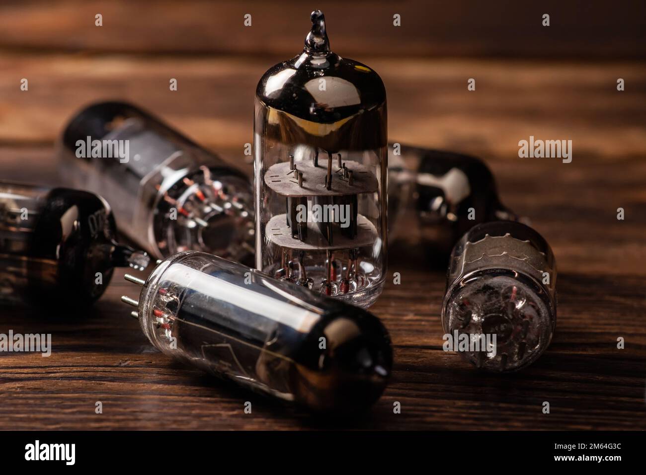 Vacuum electronic radio lamps tube on wooden background Stock Photo Alamy