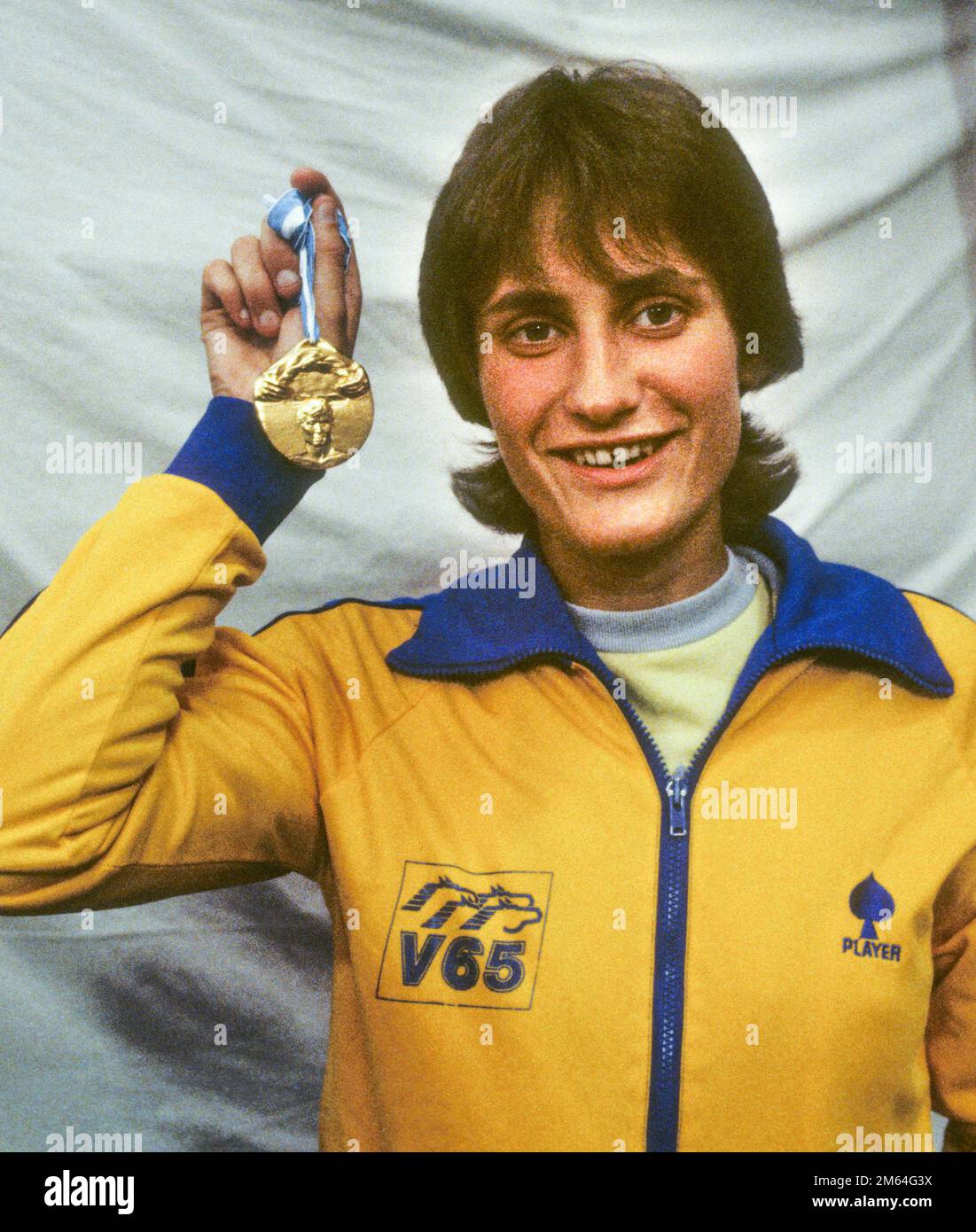 ANNE LOUISE SKOGLUND Sweden 400 m hurdle with her gold medal at