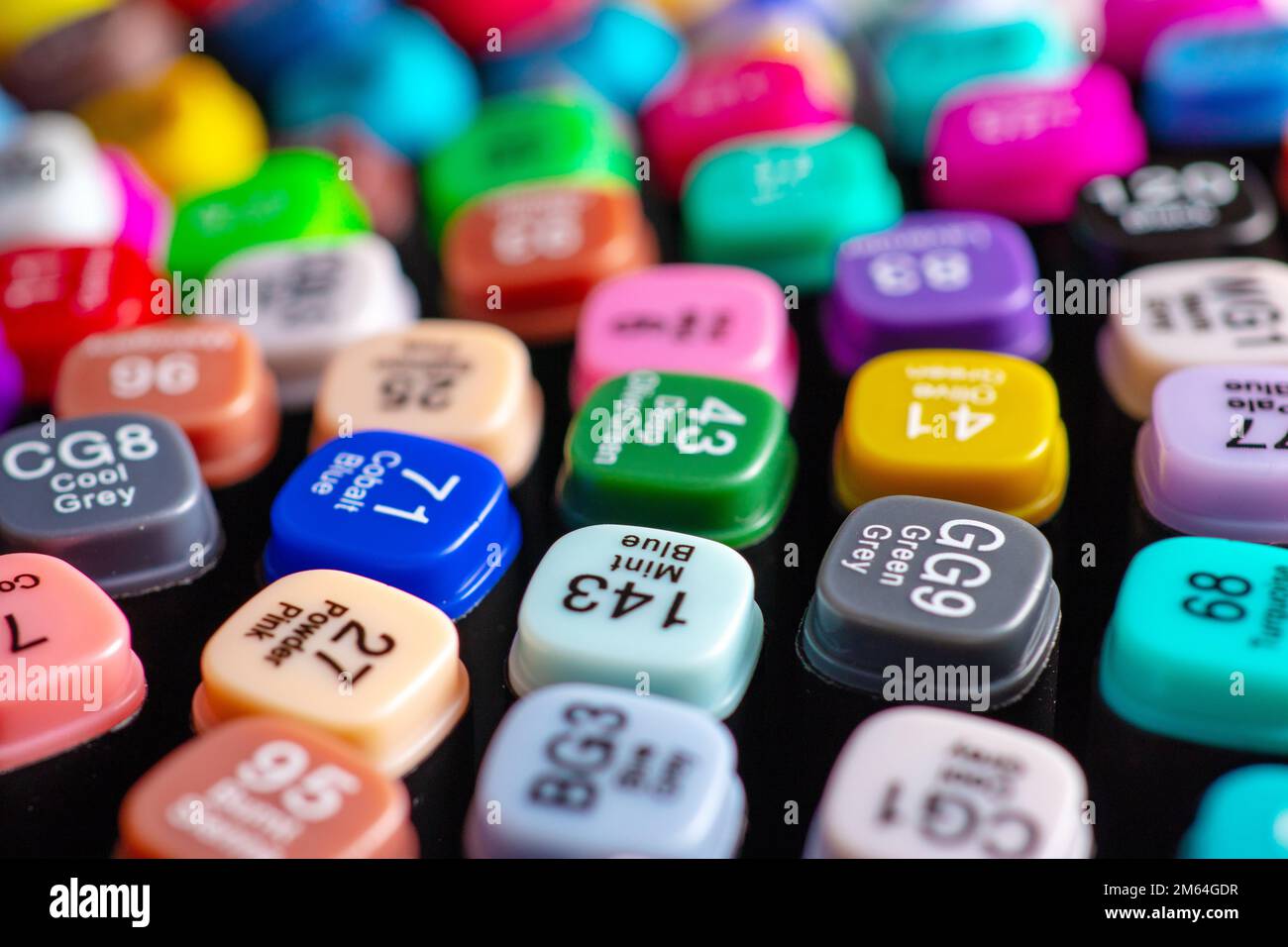 Colored marker caps with signed color number Stock Photo Alamy