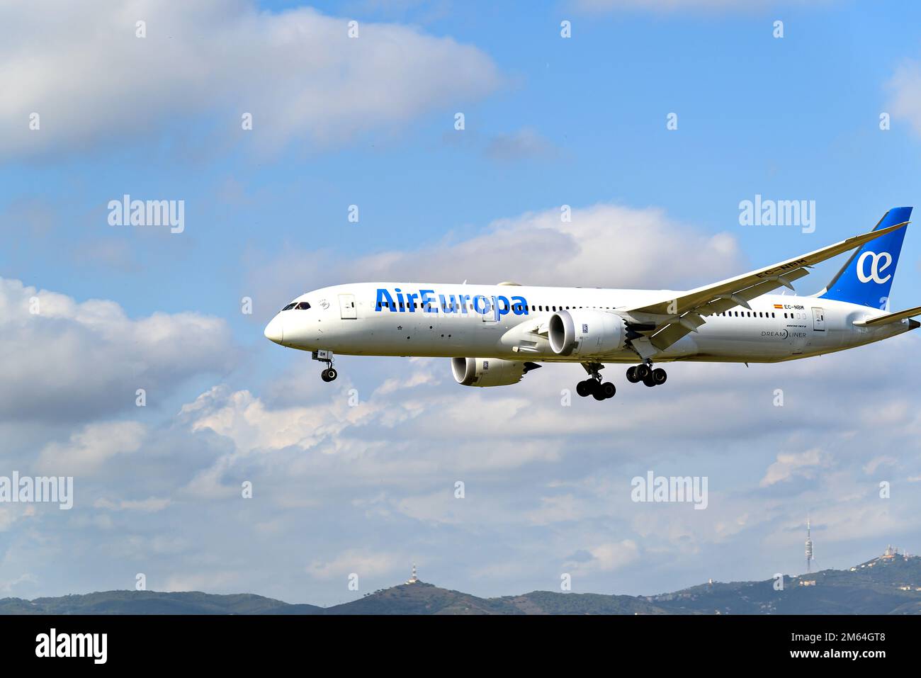 Barcelona, Spain, October 09, 2022, Boeing 787 aircraft of the Air Europe company, landing at the Josep Tarradellas Airport in Barcelona-El Prat Stock Photo