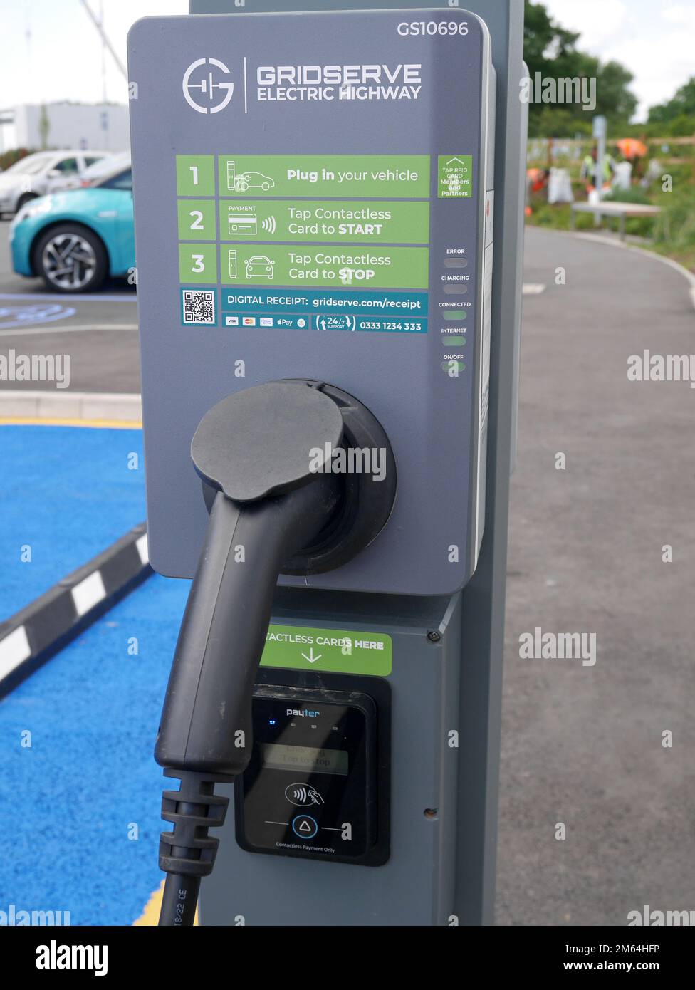 Gridserve Electric Highway, EV Charging Terminal available for charging Electric Vehicles on its dedicated parking areas,  Norwich, Norfolk, England Stock Photo