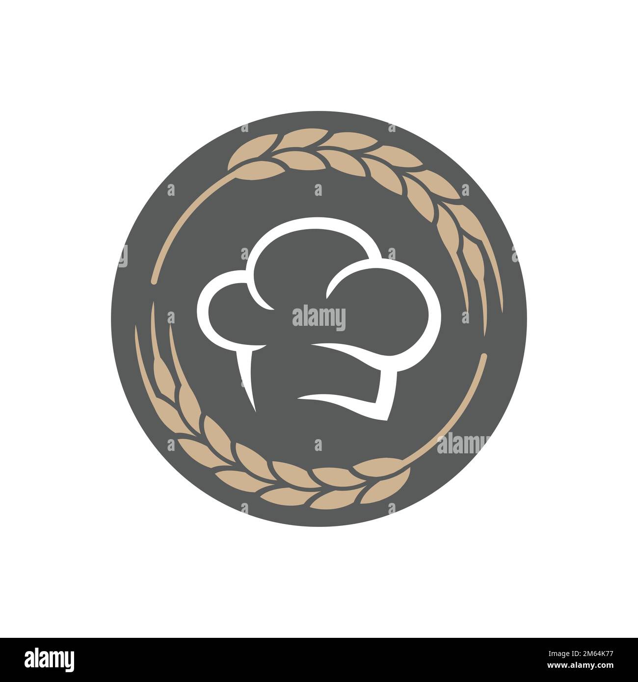 Bakery logo with chefs cap for restaurant. Vector food branding identity with wheat Stock Vector