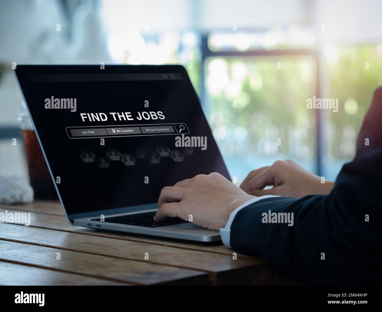 Job or career searching, employment, seek for vacancy or work position concept, Find the job, text on website on laptop computer screen with business Stock Photo
