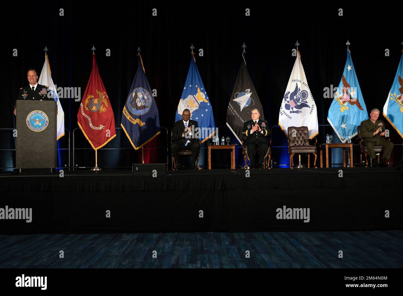 The new commander of U.S. Central Command, U.S. Army Gen. Michael “Erik” Kurilla, delivers remarks after assuming command from U.S. Marine Corps Gen. Kenneth F. McKenzie Jr., Tampa, Florida, April 1, 2022. (DoD photo by Lisa Ferdinando) Stock Photo