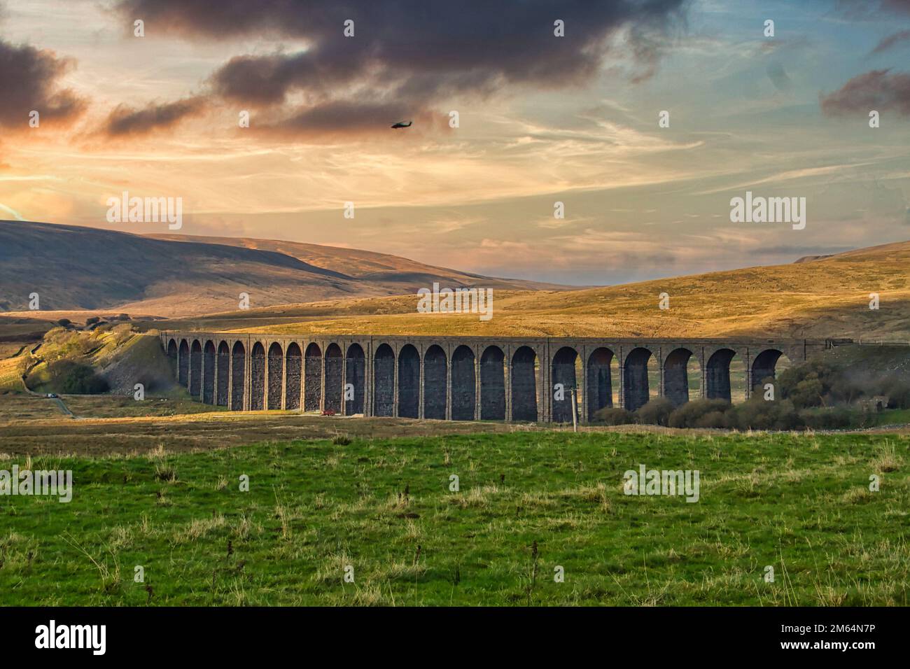 Evening Light at Ribblehead Viaduct, North Yorkshire Stock Photo