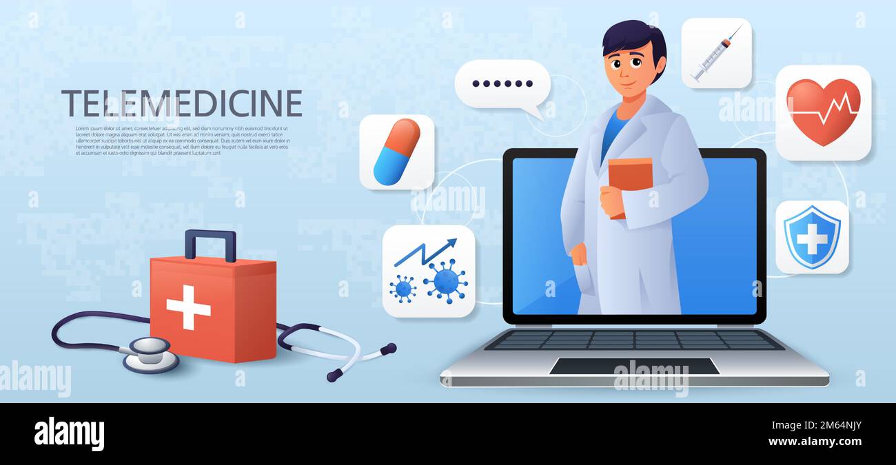 Telemedicine . Doctor is consulting with patient by online internet ...