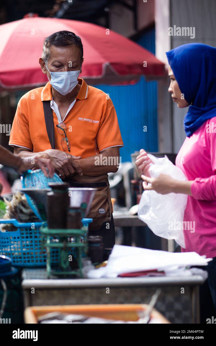 The traditional fish market, Pabean. Surabaya. Indonesia. January 2, 2023. Stock Photo