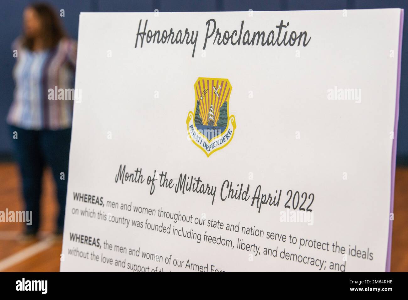 A month of the military child honorary proclamation is displayed at the