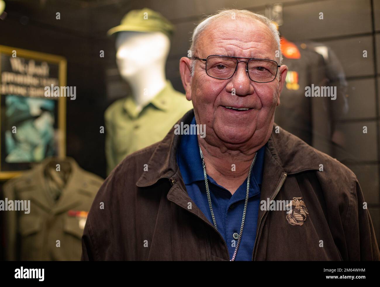 U.S. Marine Corps retired Master Gunnery Sgt. John I. Loughner visits the Marine Corps Recruit