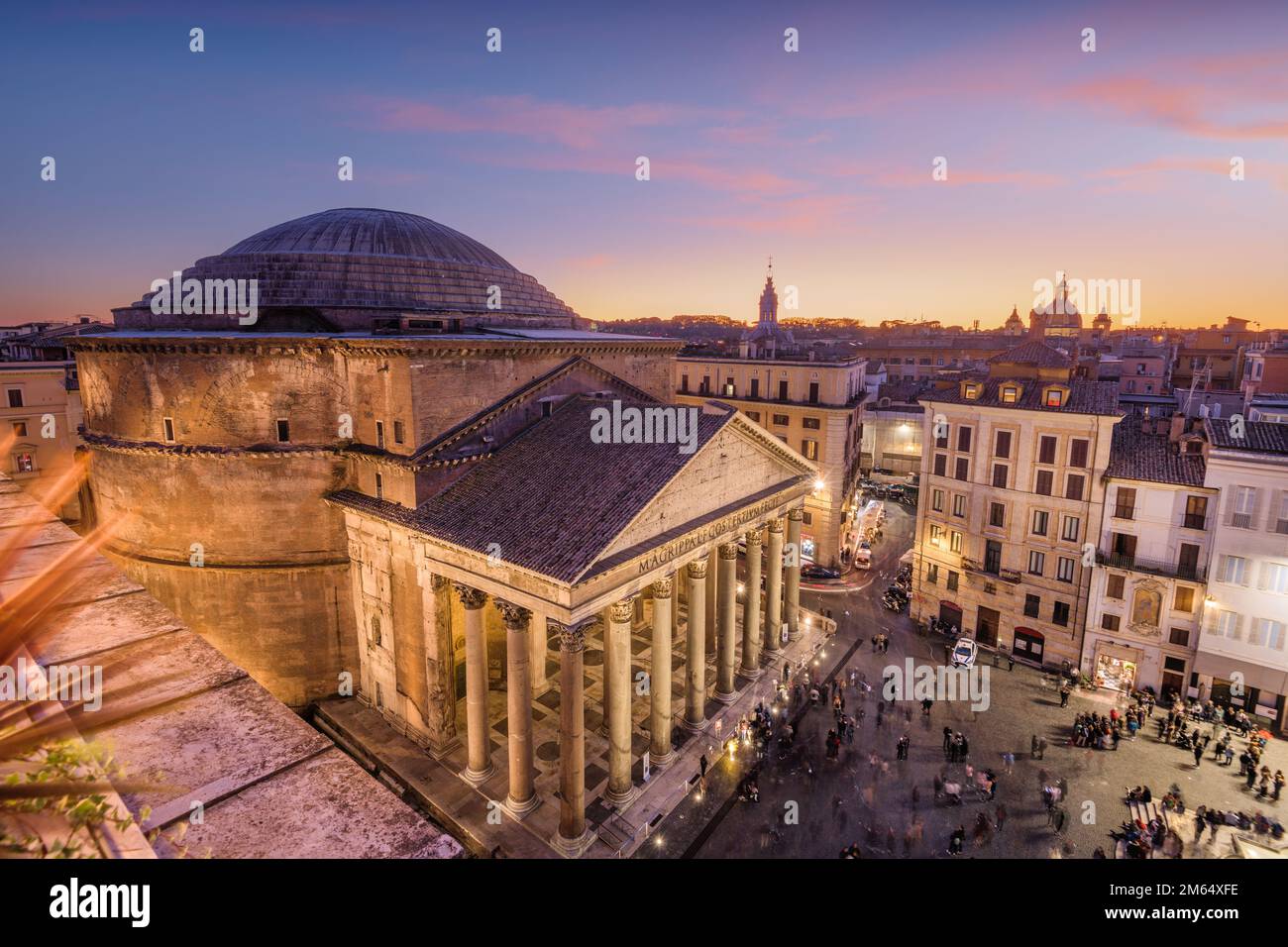 Rome, Italy above the ancient Pantheon at dusk. Stock Photo