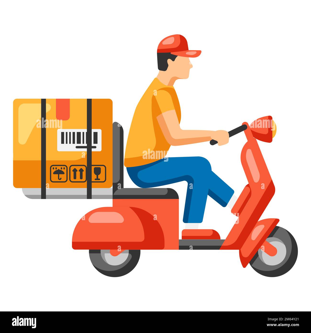 Illustration of courier riding red scooter. Delivery of goods by order in store Stock Vector ...