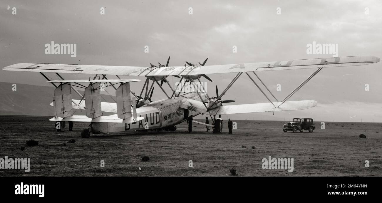 Vintage airplane - Handley Page H.P.42 Hanno - a four-engine biplane airliners designed and manufactured by British aviation company Handley Page - Oct 1931 Stock Photo