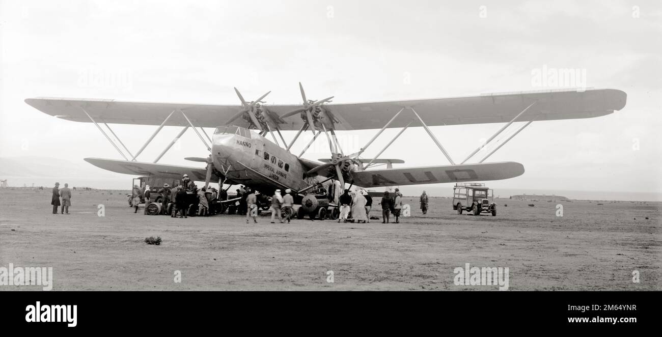 Vintage airplane - Handley Page H.P.42 Hanno – a four-engine biplane airliners designed and manufactured by British aviation company Handley Page - October 1931 Stock Photo