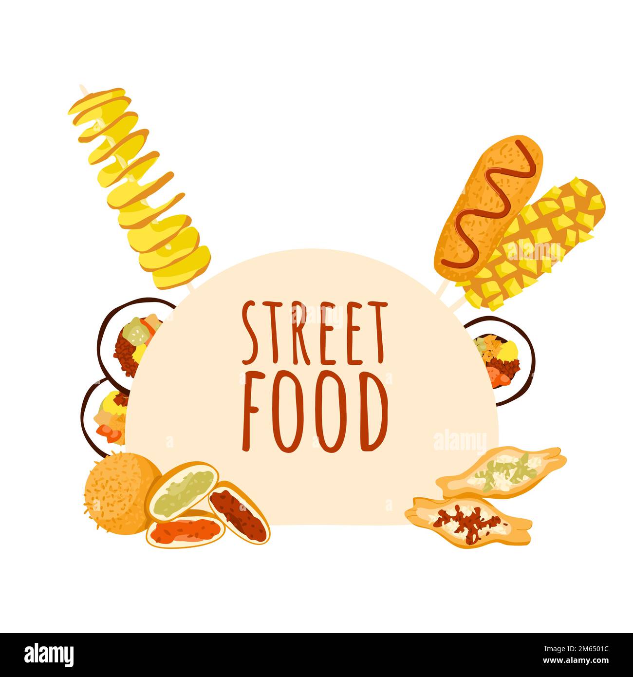 Asian street food bun shaped border. Korean street food festival frame