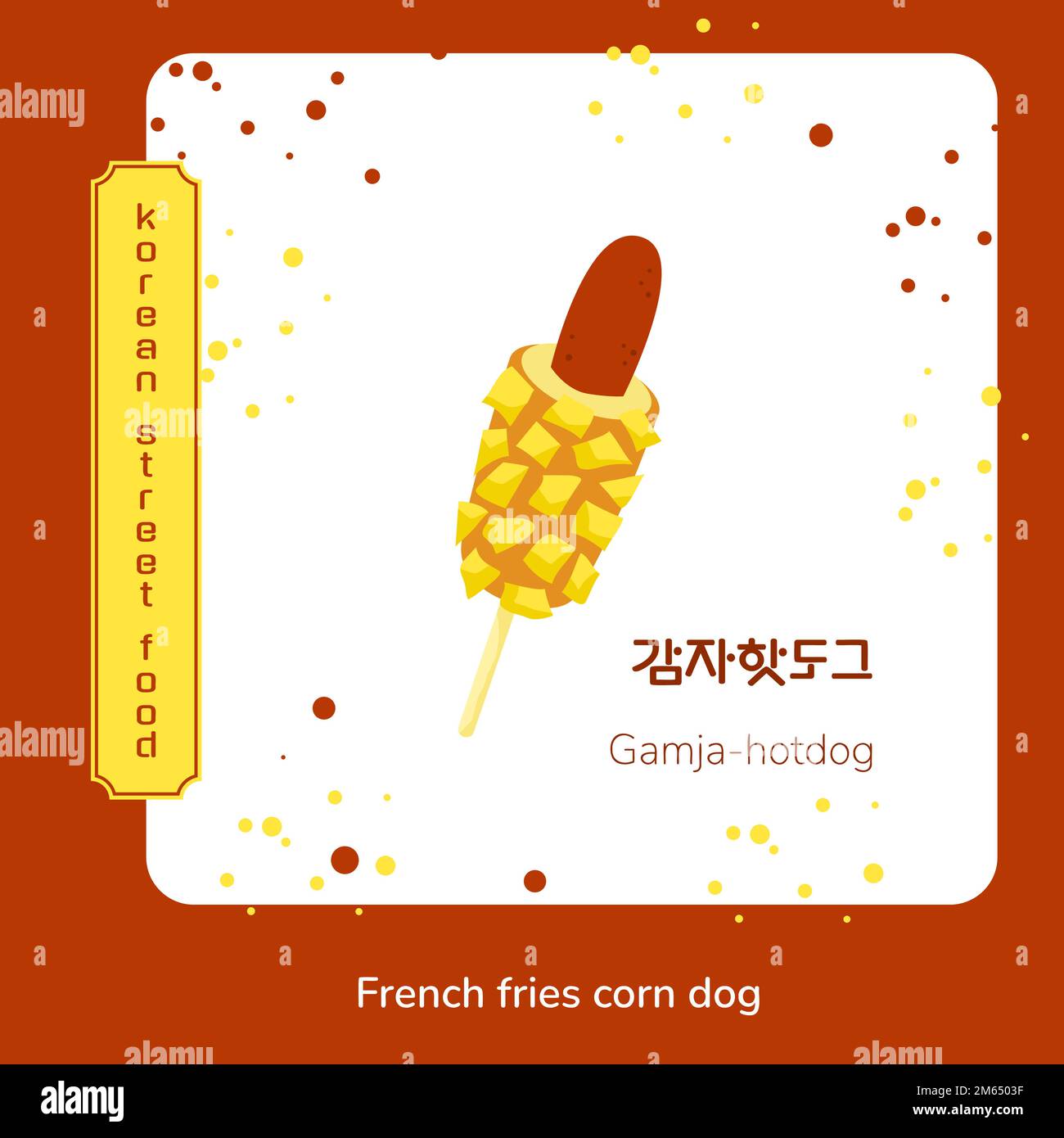 Traditional korean street food corn dog poster. Korean gamja hotdog