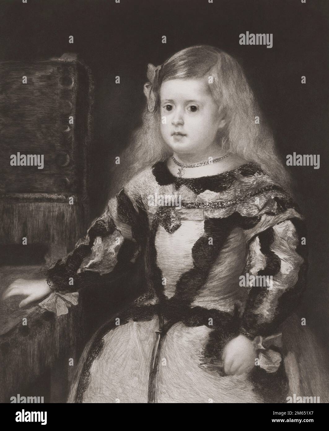 Margaret Theresa of Spain, in Spanish, Margarita Teresa, 1651 – 1673.  After a print made in the 19th century by Charles Albert Waltner which was copied from Velazquez’s famous painting Las Meninas. Stock Photo