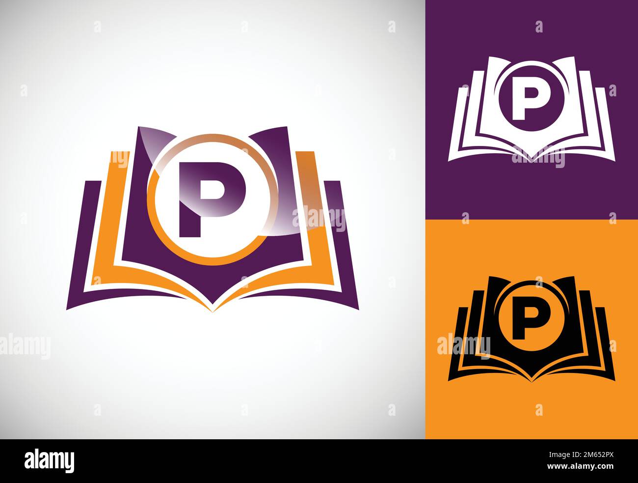 Initial alphabet P with the book. Creative book vector logo design ...