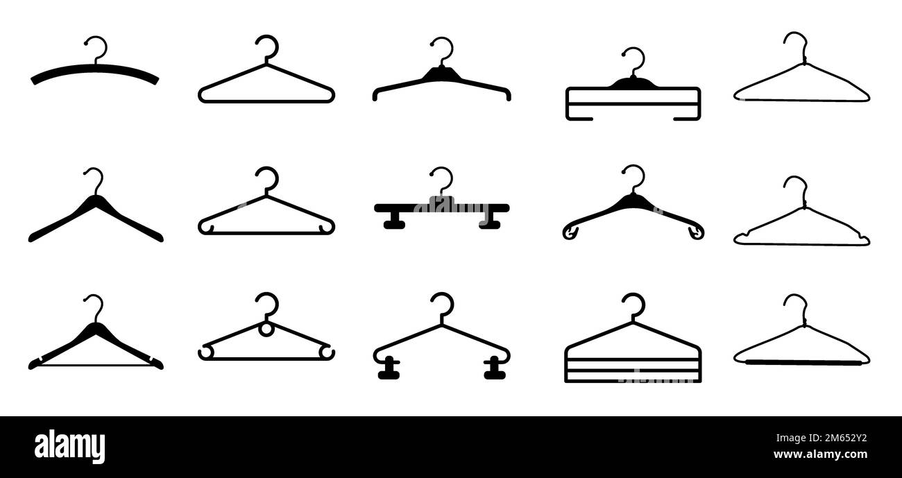 Cartoon old empty clothes hanger set. Hanger for cloakroom closet