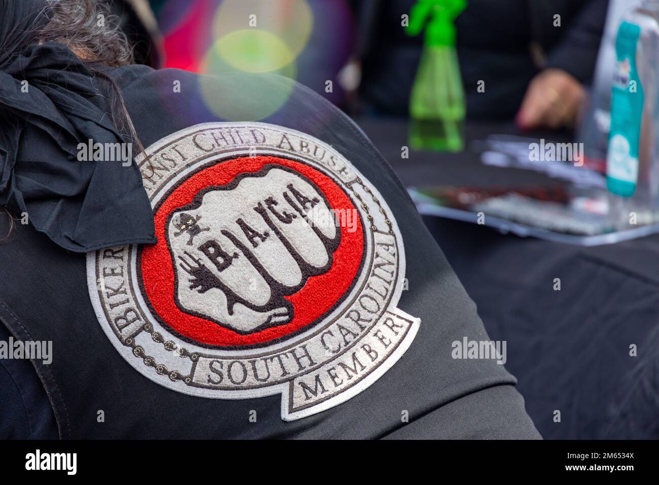 Bikers Against Child Abuse set up a booth and gave children temporary