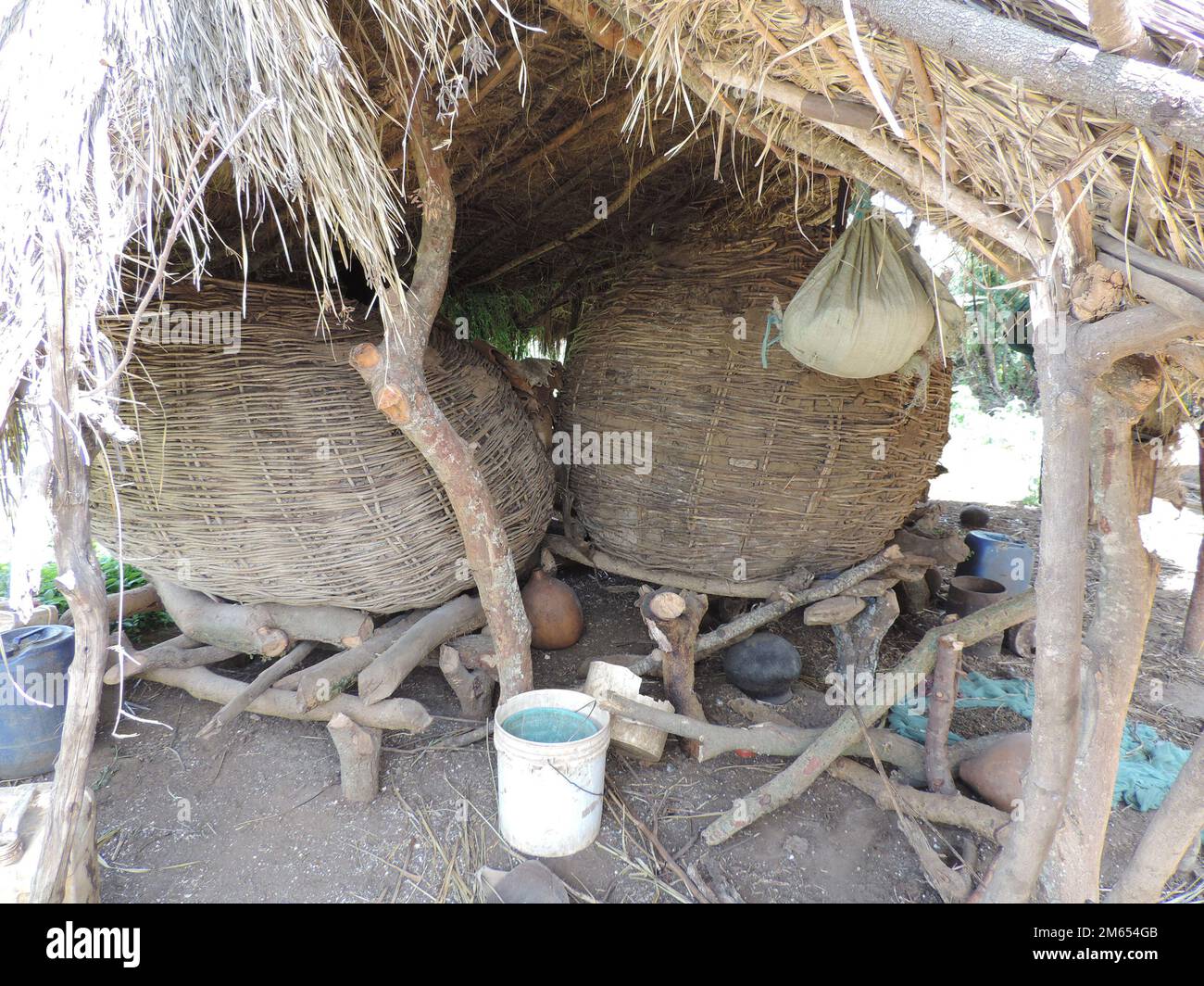 Traditional local housing in the savannah Tanzania East Africa Stock
