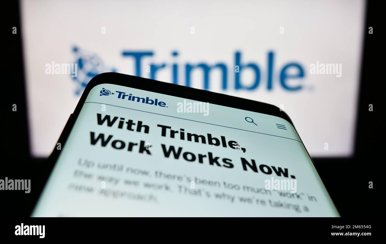 Smartphone with wenbsite of US technology company Trimble Inc. on