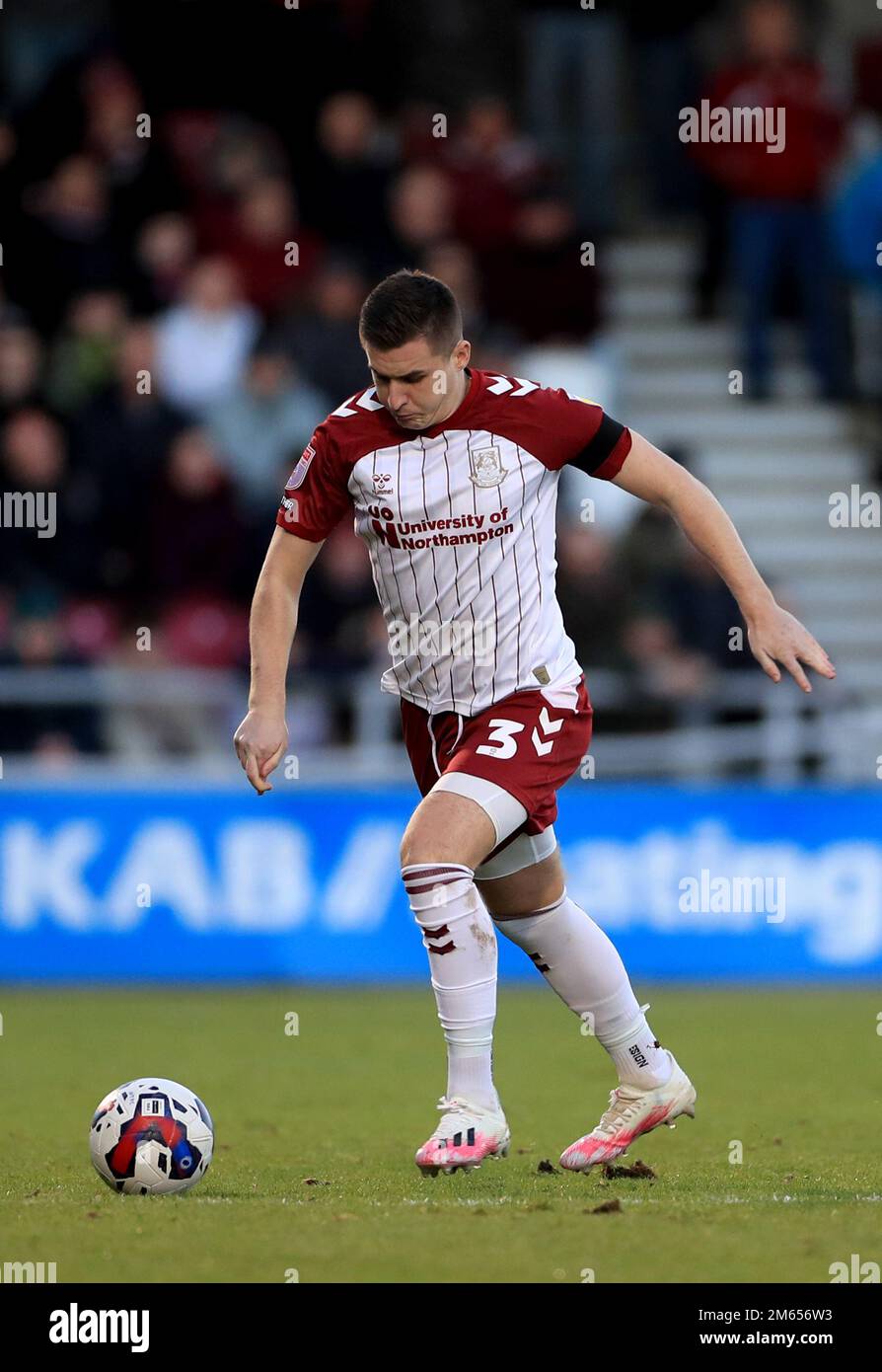Northampton Town's Aaron McGowan during the Sky Bet League Two match at Sixfields Stadium, Northampton. Picture date: Monday January 2, 2023. Stock Photo