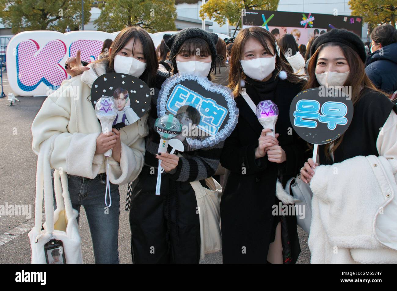 Nagoya, Japan. 02nd Jan, 2023. Japanese fans pose for camera