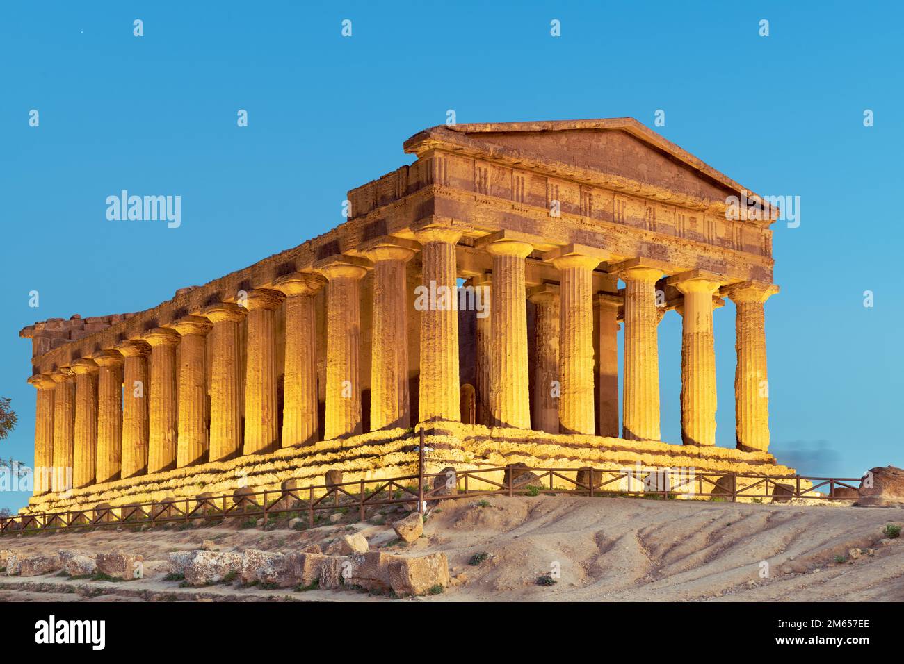 Temple of Concordia in Agrigento, Sicily, Italy at twilight. Stock Photo