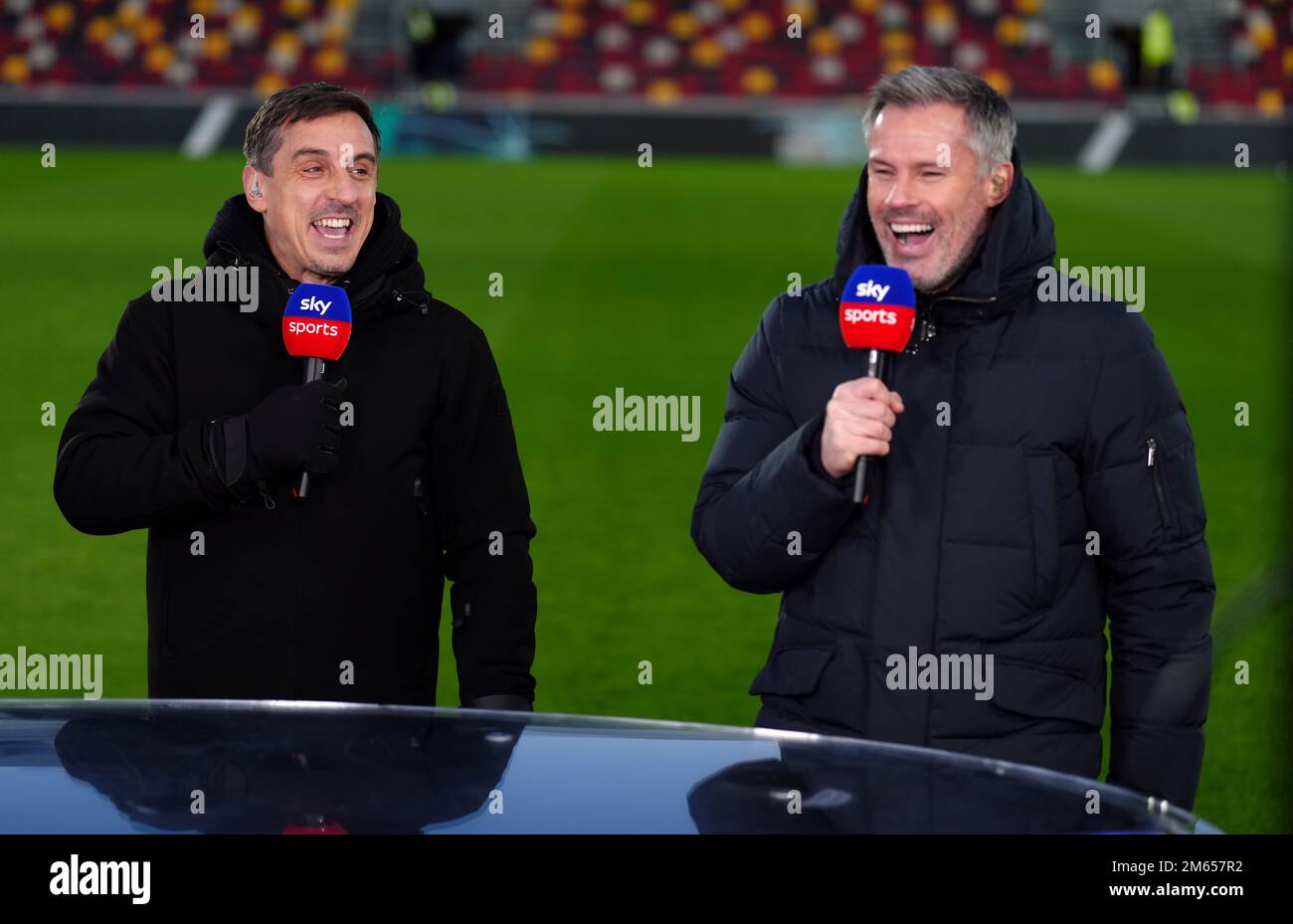Sky Sports pundits Gary Neville and Jamie Carragher (right) ahead of