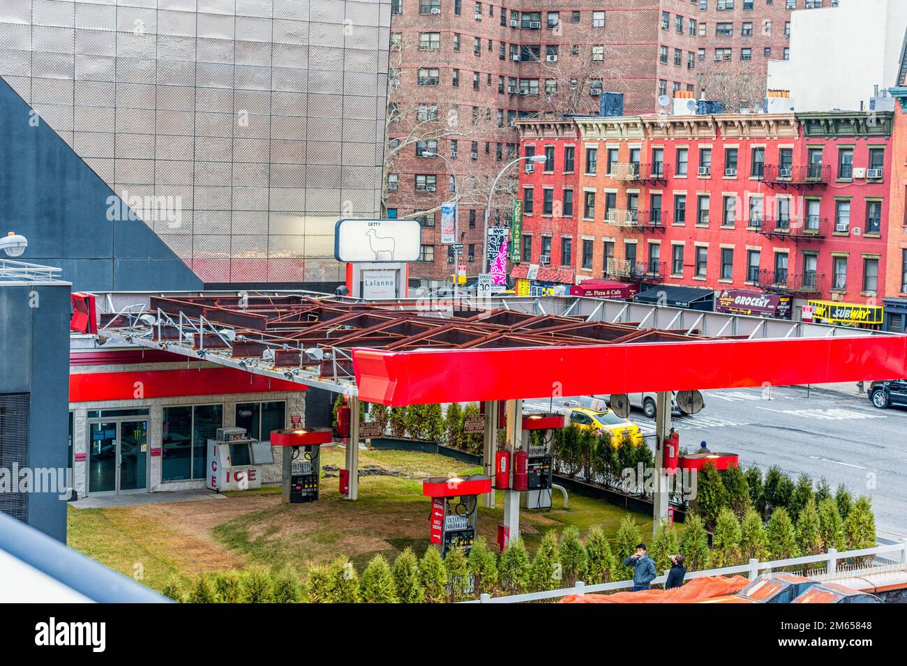 Useless Abandoned Gas Station in New York, Manhattan. NYC, USA Stock