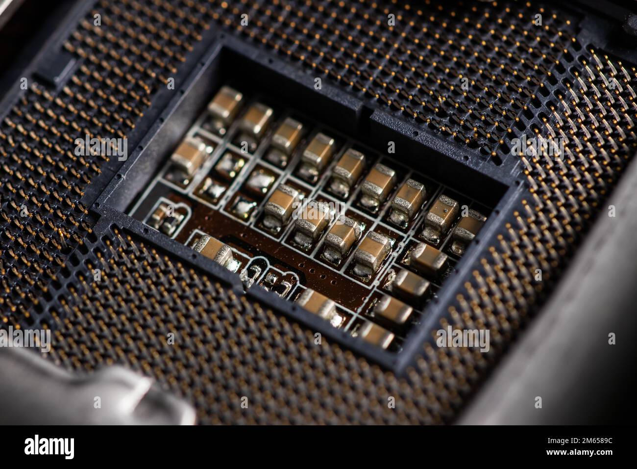 CPU connector, socket or slot connector, in the motherboard, designed to install a CPU in it, the connector allows the installation of only a certain Stock Photo