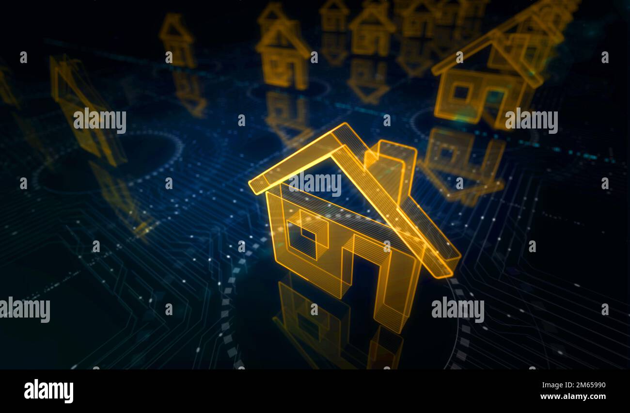 Smart home network system, house remote control and iot symbol digital ...