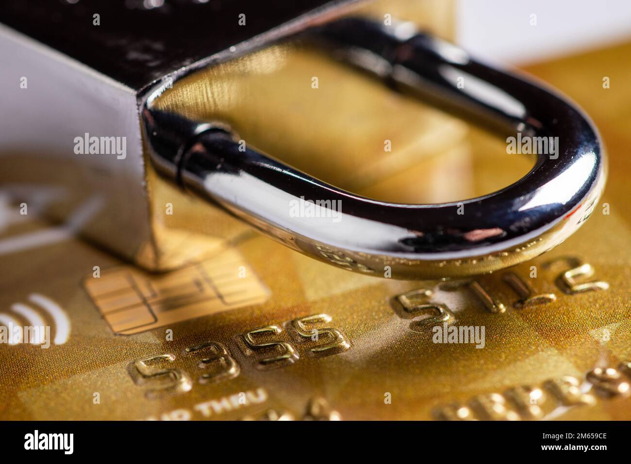 Credit card data security concept. Data encryption on credit card Stock