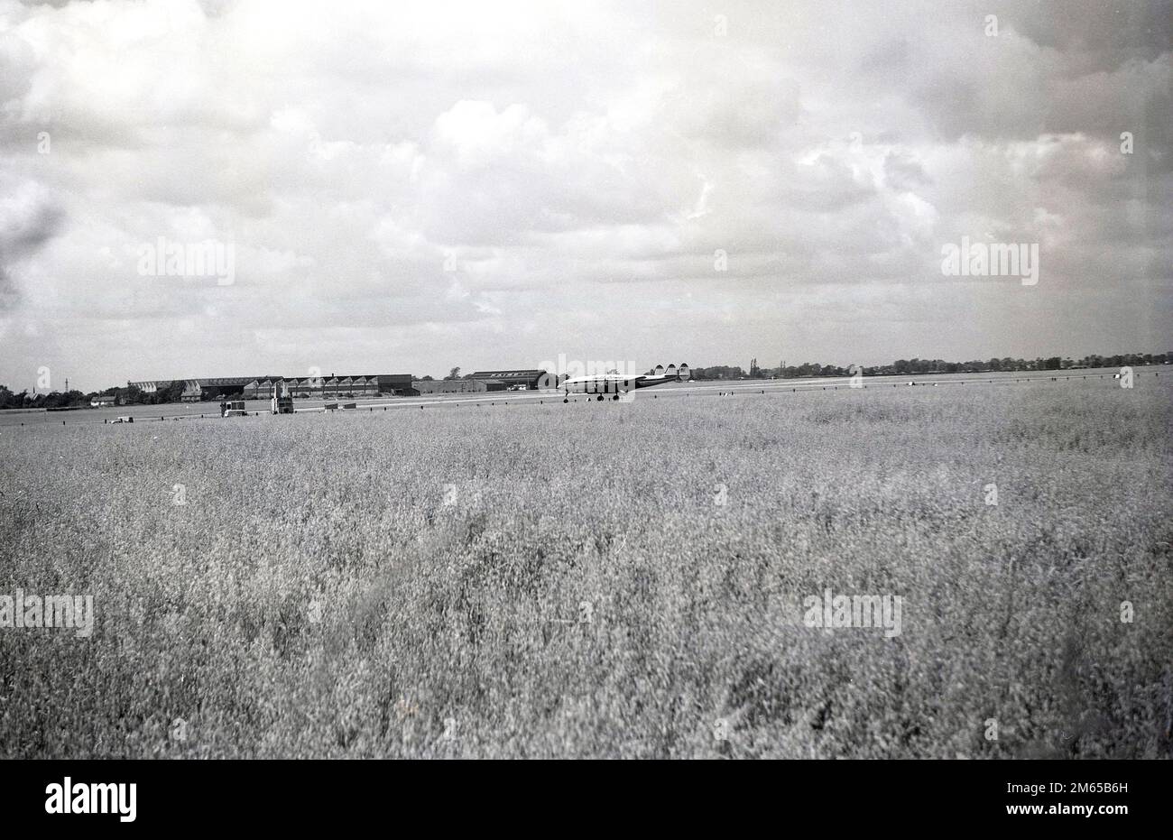 1950s, historical, Capital Aiways twin propellered aircraft on runway at Ringway Airport