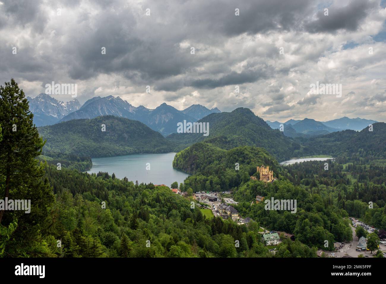 View of Hohenschwangau Castle, a 19th century palace and Alpsee lake located in the German town of Hohenschwangau, near the city of Füssen, Germany. Stock Photo
