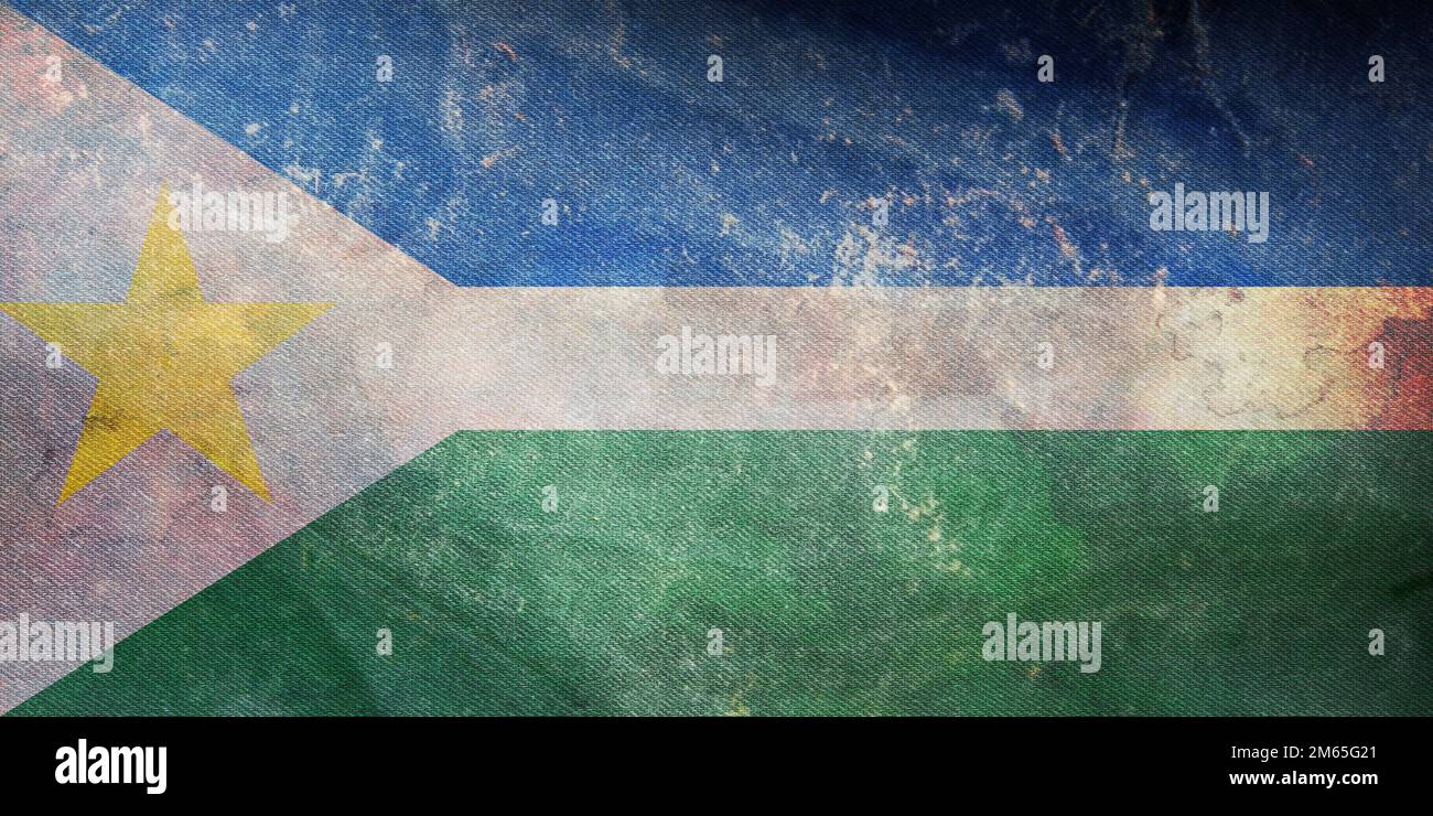 Top view of retro flag Cotorra, Cordoba Colombia with grunge texture. Colombian travel and patriot concept. no flagpole. Plane layout, design. Flag ba Stock Photo