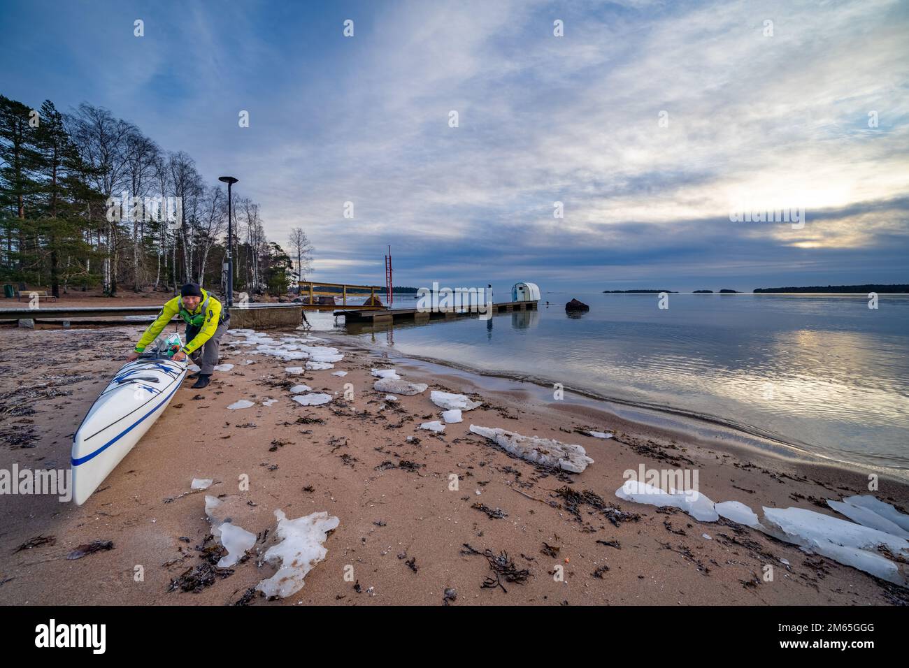 Going kayaking from Haukilahti beach, Espoo, Finland Stock Photo