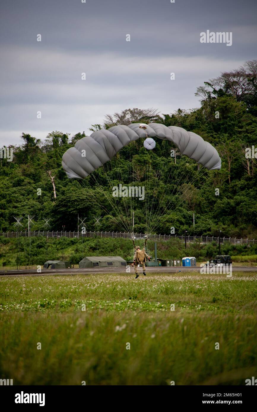 A U.S. Airman with the 320th Special Tactics Squadron, 353rd Special Operations Wing, lands