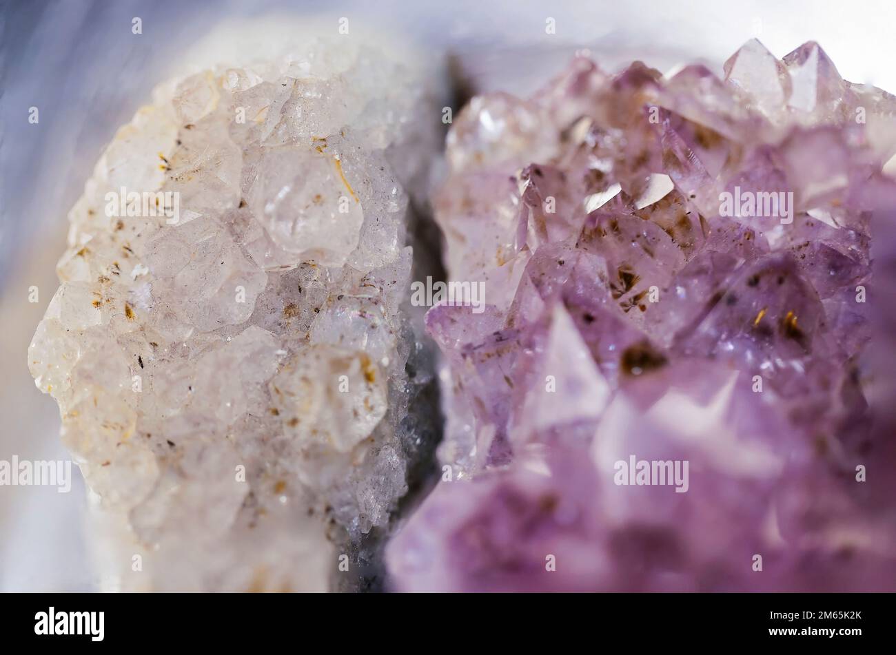Amethyst Geode split in half.Gemstone cracked Stock Photo
