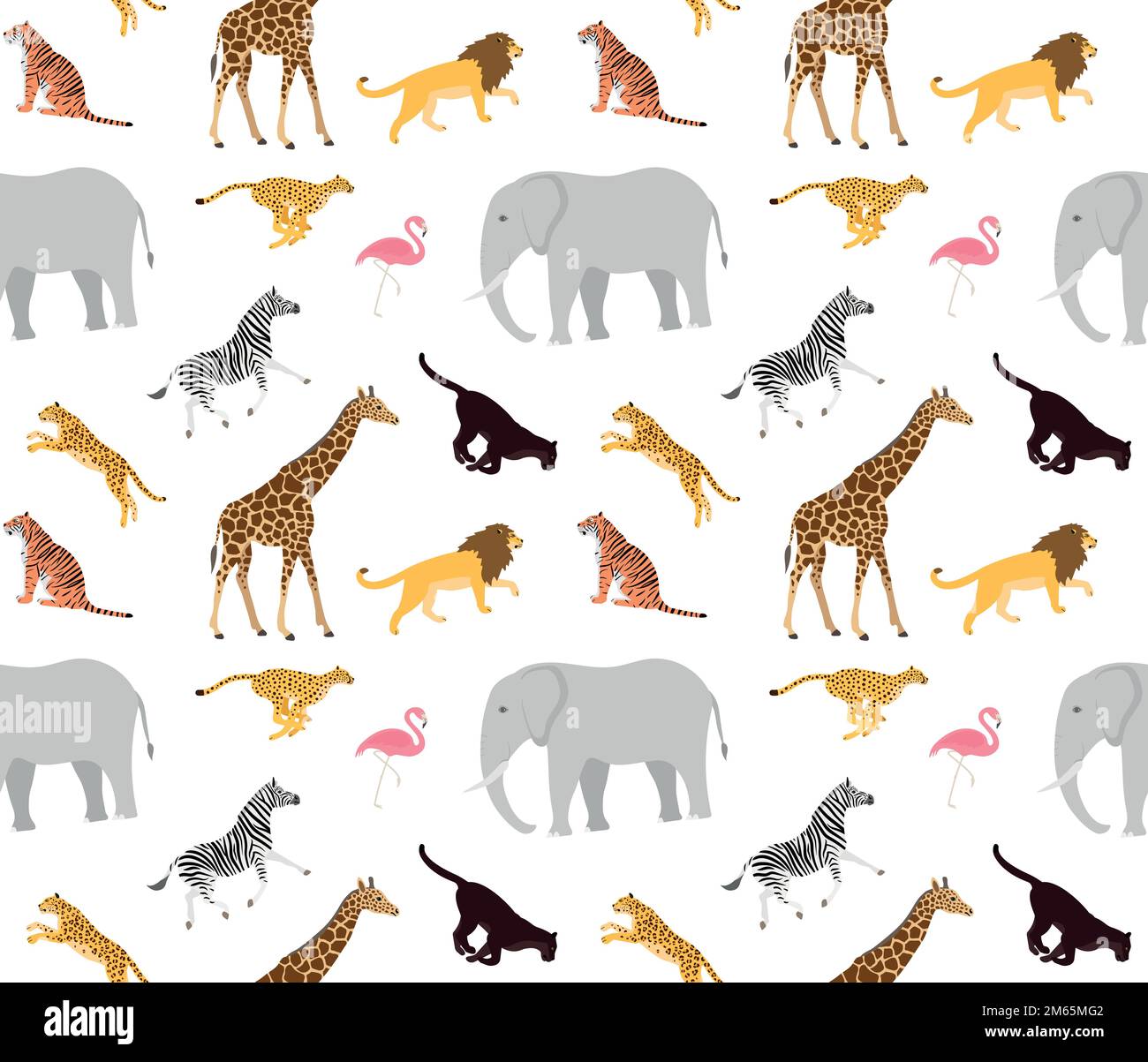 Vector seamless pattern of flat african wild animals isolated on white ...