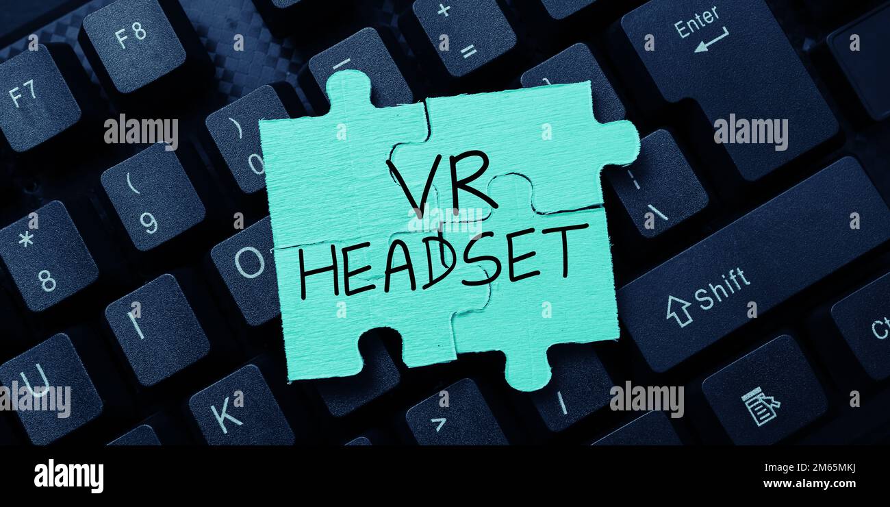 Hand writing sign Vr Headset. Concept meaning headmounted device that