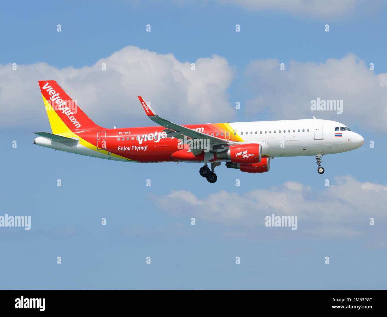 Thai VietJet Air airline Airbus A320 aircraft flying. Low-cost airline ...