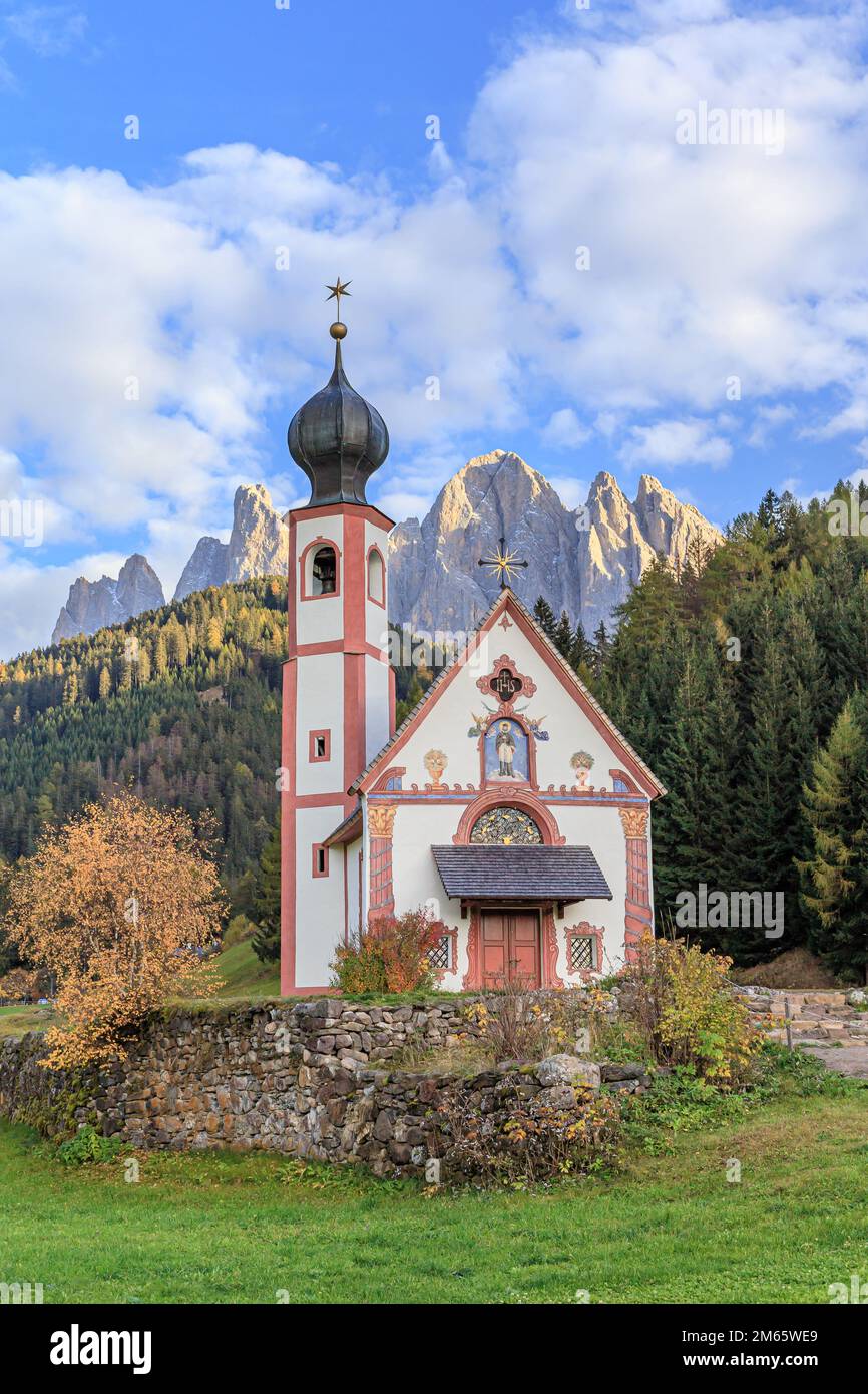 Church San Giovanni in Ranui in the Val di Funes Stock Photo