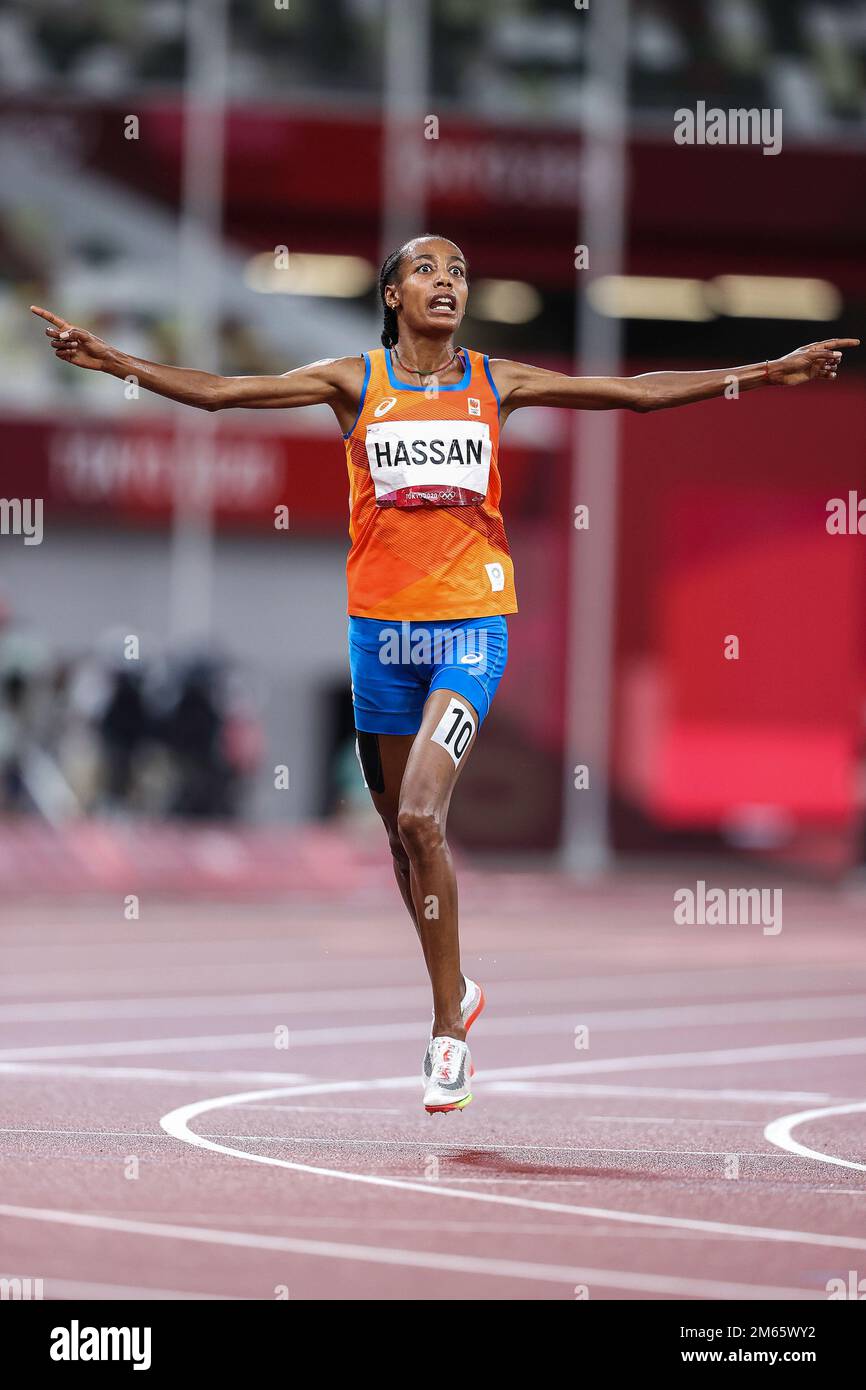 Sifan Hassan (NED) Olympic Champipn wins the Women's 5000 metres at the 2020 (2021) Olympic Summer Games, Tokyo, Japan Stock Photo