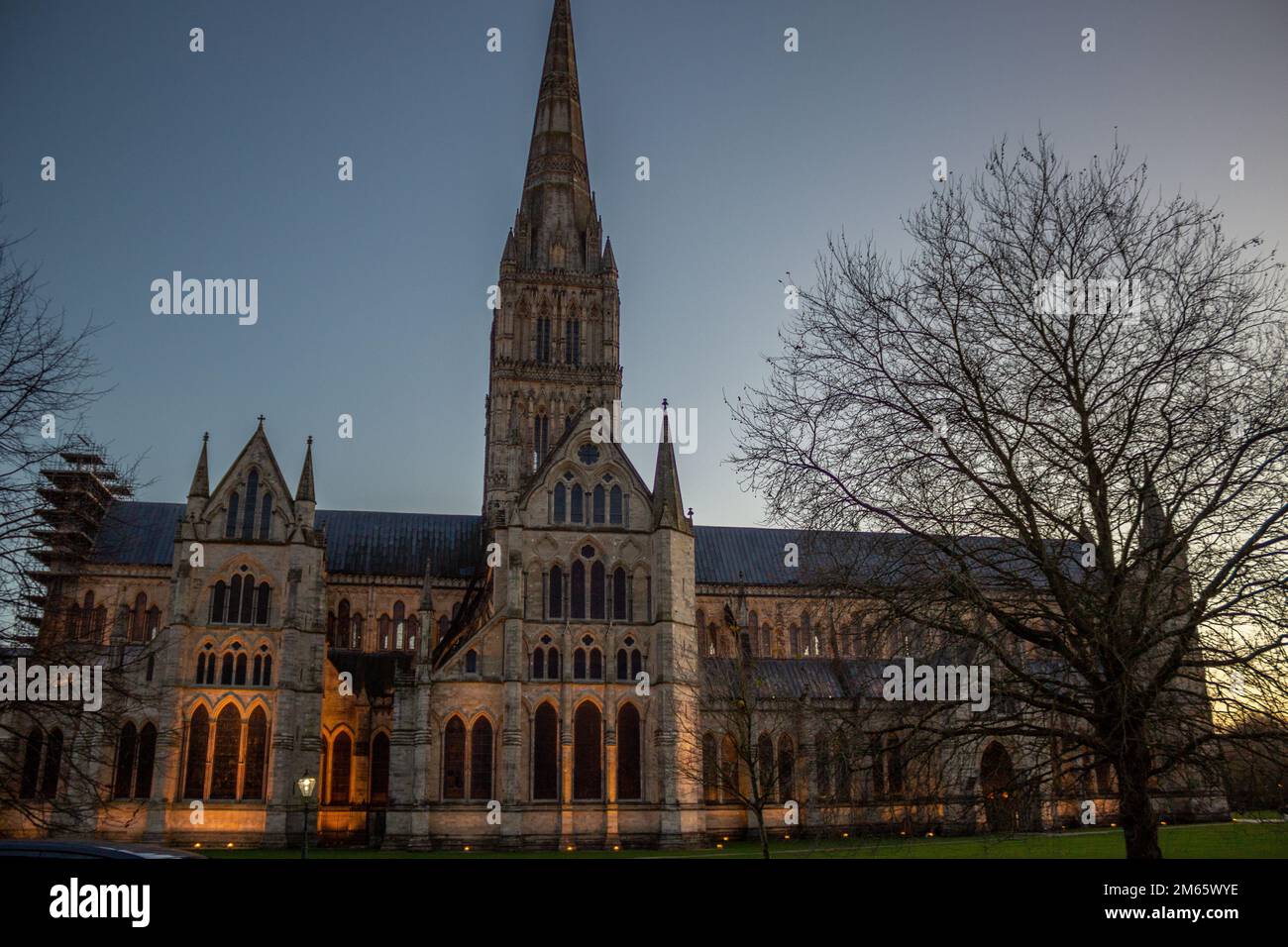 Salisbury Cathedral, formally the Cathedral Church of the Blessed Virgin Mary, is an Anglican cathedral in Salisbury, England. Stock Photo